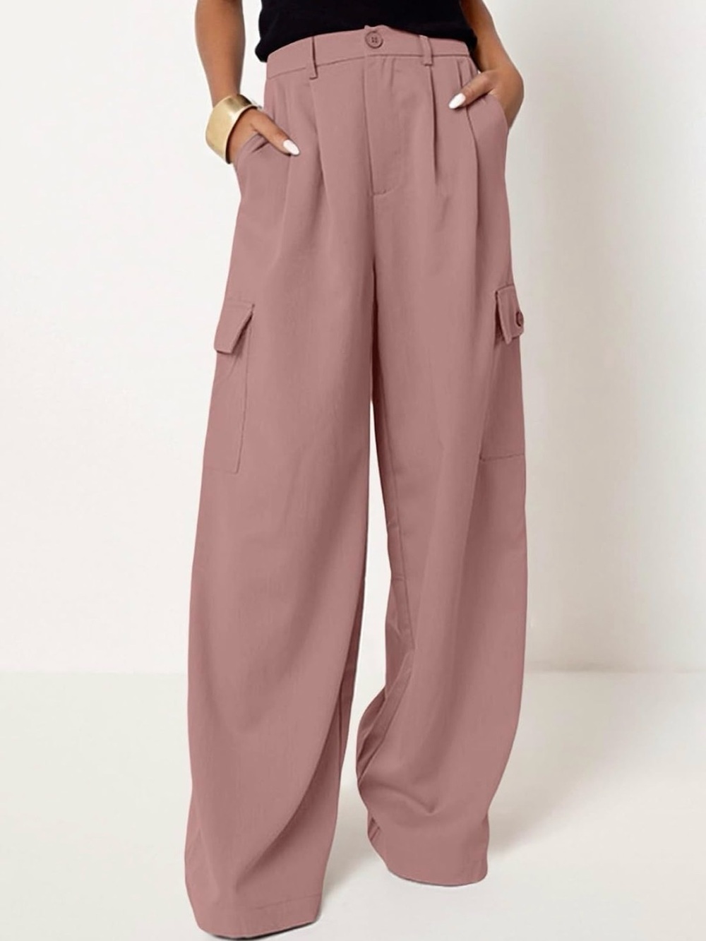 High-Waist Wide Leg Cargo Trousers in Mauve